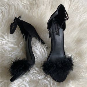 Faux Fur Black Heels